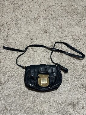 Michael Kors Black Leather Crossbody with Gold Push-Lock Closure